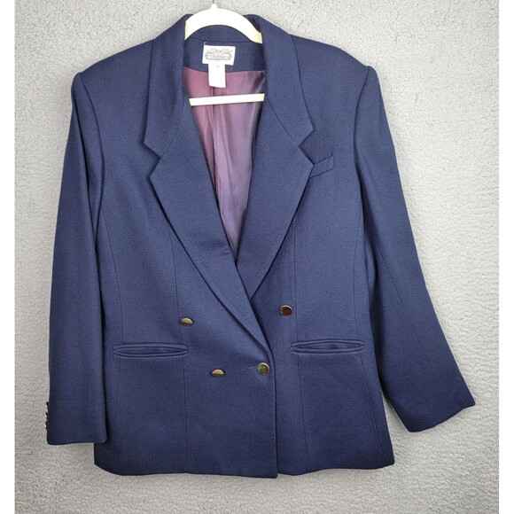 The Villager Blazer Womens 10 Blue Wool Double Breasted Gold Buttons Vintage - Picture 1 of 14